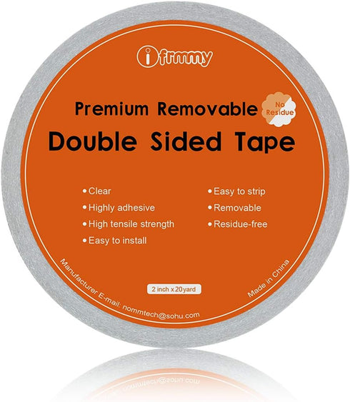 i frmmy Removable Clear Double Sided Sticky Tape, 2 Inches x 20 Yards, No Residue