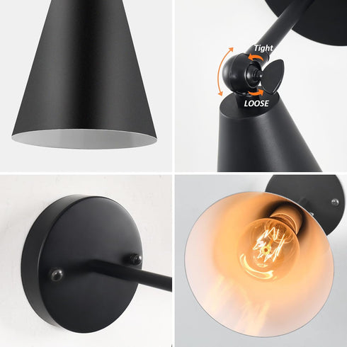 KPWONY 2-Pack 240 Industrial Vintage Wall Sconces - Adjustable Black Modern Lights for Bedroom, Living Room, Hallway