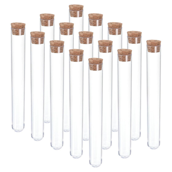 PATIKIL 30ml Plastic Test Tubes with Cork Stoppers, 15Pcs 150x20mm Tubes for Scientific Party Decoration, Lab Use
