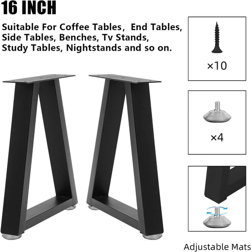 Y-CFHFC 16 Inch Set 2 (H16 W10.8, Trapezoid Bench Legs Metal Coffee Table Legs, End & Side Table Feets, DIY Furniture
