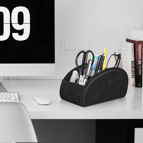 KENOBEE Large Remote Control Holder, 5 Compartments, Anti-slip Desktop Caddy for Phone, Office Supplies, Black