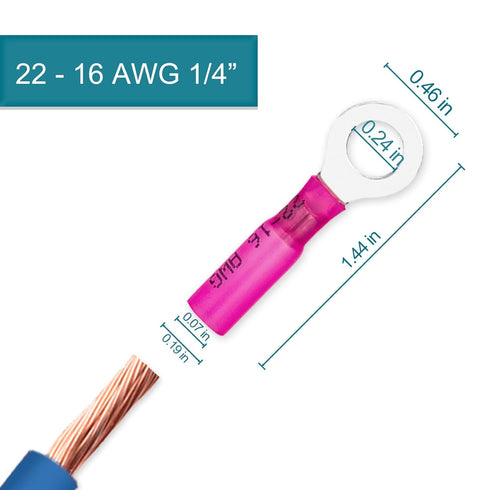 60 PCS Housun Heat Shrink Wire Connectors, 22-16 AWG Ring Terminals for Automotive Marine Applications