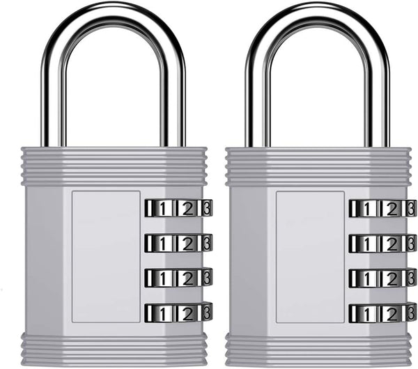 ZHEGE Locker Locks with Code, 4 Digit Combination Padlock for Gym, School, Storage, 2 Pack Silver