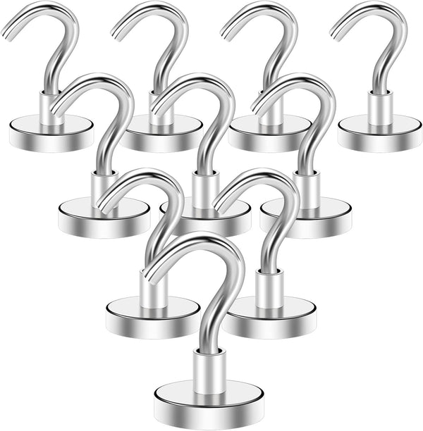 E BAVITE 10 Pack Strong Magnetic Hooks, 22Lbs Neodymium Magnets for Refrigerator, Grill, Towel, Indoor Hanging, Home,