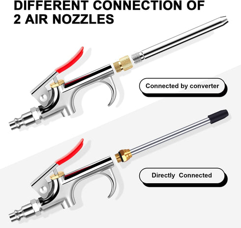13 Pcs 2-Way Connection Air Nozzle Blow Gun Set with 1/4 in Standard Quick Fitting and 8 Air Nozzles