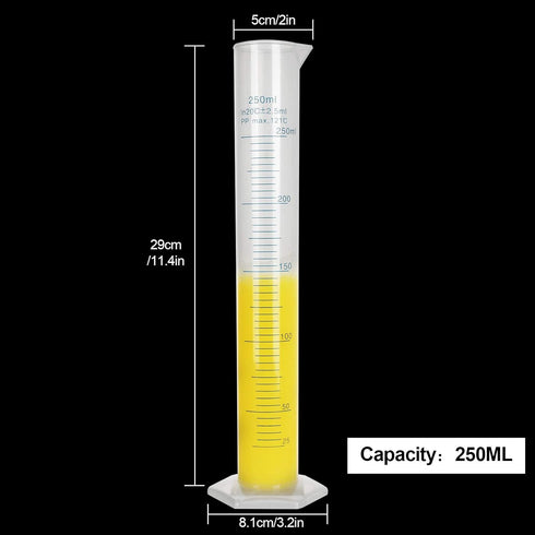 5Pack 250ml Plastic Graduated Cylinder, Transparent Measuring Cylinder Durable Lab Test Tube Flask, 2-Sided Measuring Lines Graduated Cylinder Beaker for Science Projects, Pour Spout