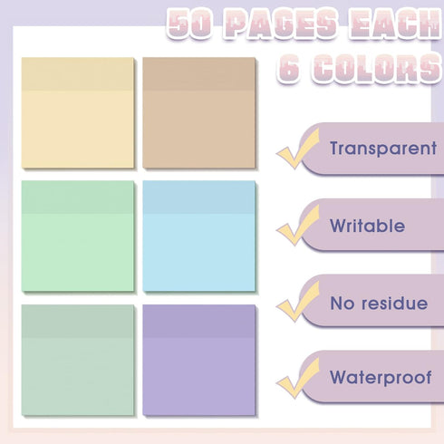Yinder Bible Highlighters 12 Pcs, No Bleed Pastel Colors, 6 Pack 300 Sheets Cream Colors Transparent Sticky Notes 3 x 3