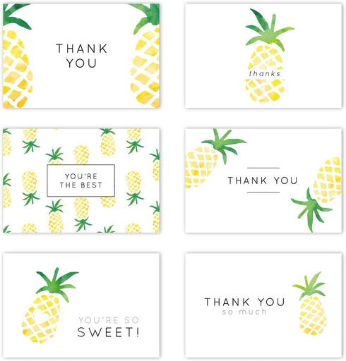 Gooji 4x6 Pineapple Thank You Cards (Bulk 36-Pack) Matching Peel-and-Seal White Envelopes