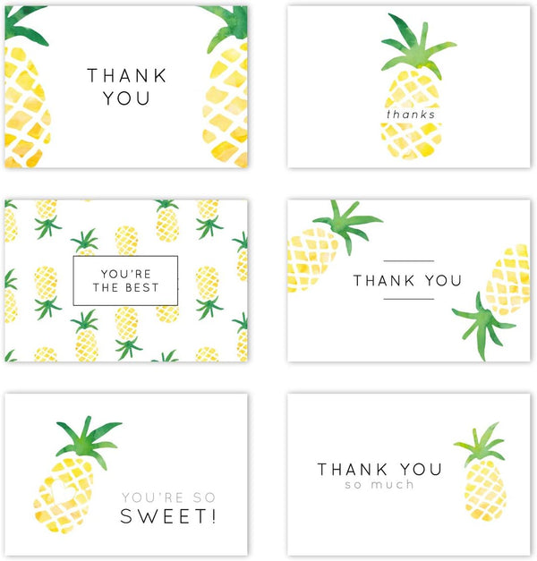Gooji 4x6 Pineapple Thank You Cards (Bulk 36-Pack) Matching Peel-and-Seal White Envelopes