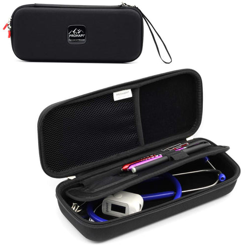 Hard Stethoscope Case, Large Carrying Case with ID Slot, Compatible with 3M Littmann/ADC/Omron/MDF, Black