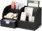 KINGFOM Pu Leather Desk Organizer Caddy Storage Box for Office Supplies, 6 Compartments with Drawer, Black (Full Pu