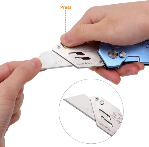 Amazon Basics Folding Utility Knife, Lightweight Aluminum Body with Holster, Light Blue by Amazon Basics