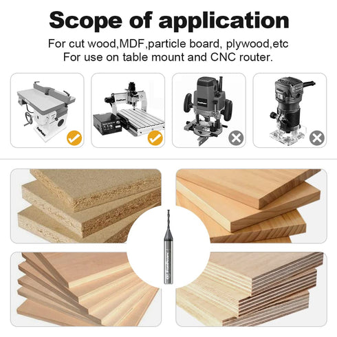 FivePears Down Cut Spiral Router Bit for CNC, 1/16" Cutting Diameter, 1/2" Cutting Length, 1/4 inch Shank Carbide End