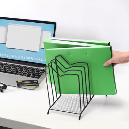 Incline File Sorter, 8 Compartment File Paper Organizer, Standing Wire Organizer Rack with Anti-slip Pads for Desk,