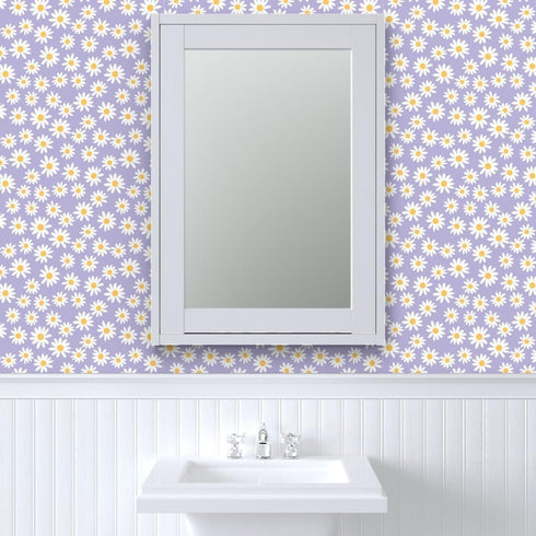 3ft 2ft 90S Y2K Spoonflower Peel & Stick Wallpaper x - Floral Daisies Mini Dollhouse Flowers Purple Lilac Spring Custom