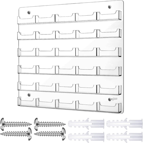Hillban Clear Acrylic Business Card Holder Wall Mount, Multiple Card Organizing Display Rack with 30 Pockets