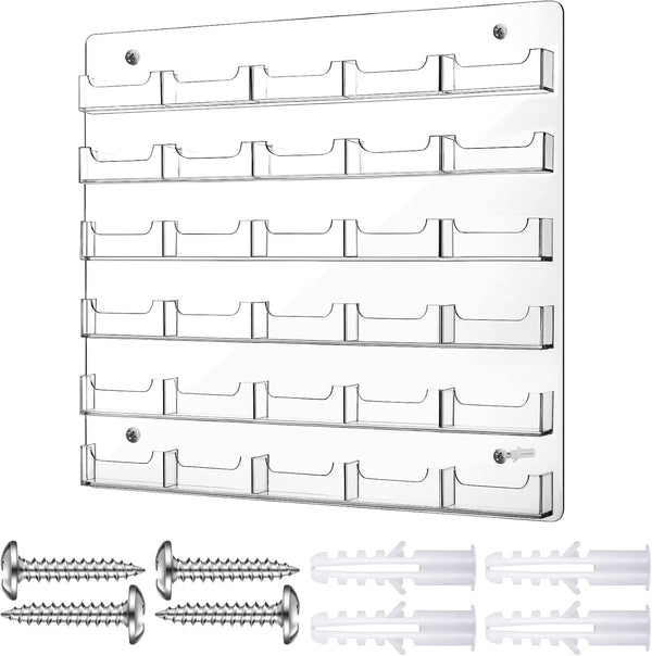 Hillban Clear Acrylic Business Card Holder Wall Mount, Multiple Card Organizing Display Rack with 30 Pockets
