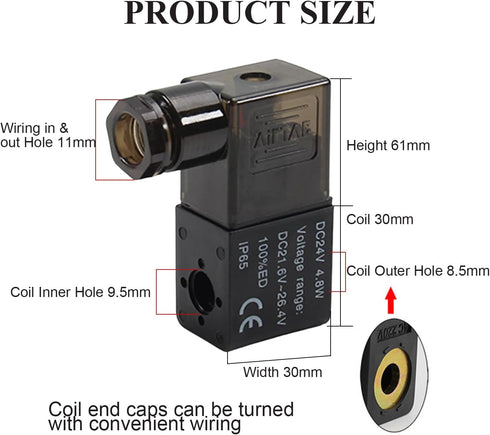 Fielect DC 24V Pneumatic Solenoid Valve Coil Electric Solenoid Air Valve Coil Solenoid Valve Replacement Parts, Solenoid Valve Plug Connector
