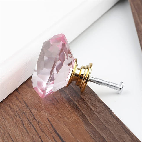 WenRan 40mm K9 Closet (10,Gold) Pink Diamond Crystal Pull Handle Simple Bedside Cabinet Drawer Handle Single Hole Pull