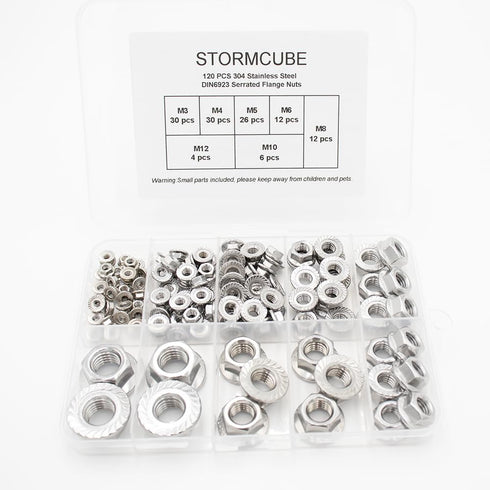 STORMCUBE 120 pcs DIN6923 Serrated Flange Nuts M3 M4 M5 M6 M8 M10