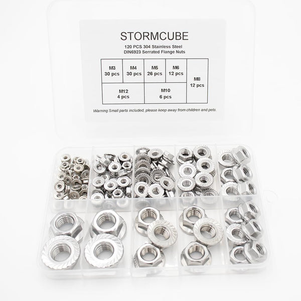 STORMCUBE 120 pcs DIN6923 Serrated Flange Nuts M3 M4 M5 M6 M8 M10