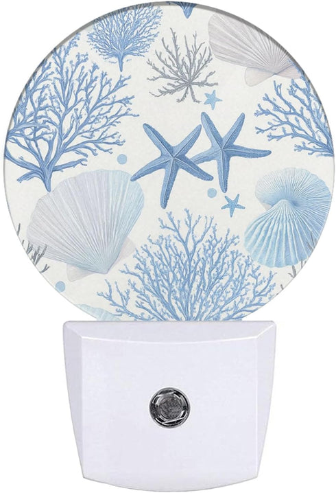 Olikked Plug-in Coastal Blue Seaside Pattern Night Light Starfish Shells and Coral Nightlight