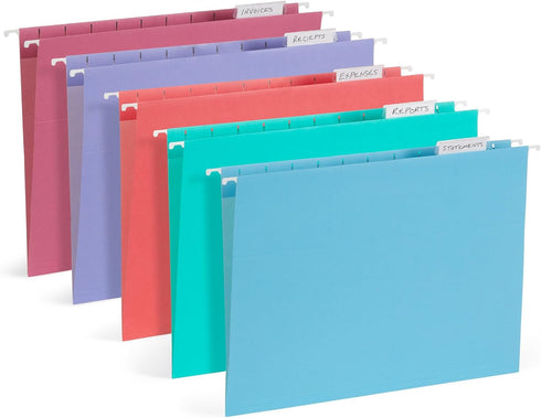 Blue Summit Hanging File Folders for Organization, Letter Size, Assorted Gem Tones – 25 Pack
