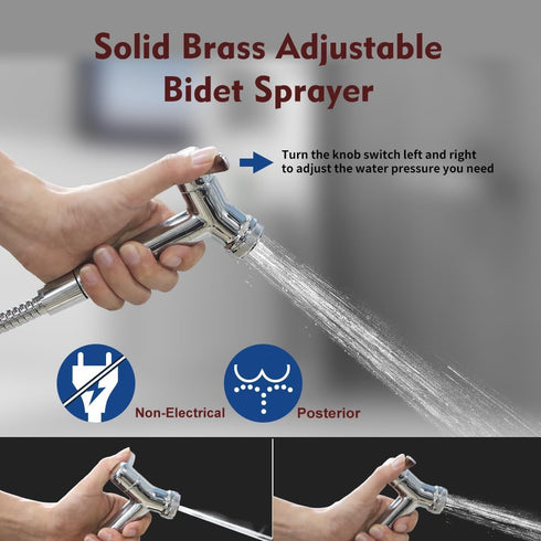 SECNAC Set Brass Handheld Bidet Sprayer for Toilet, Jet Sprayer with Bidet Hose, Adjustable Water Pressure for Feminine