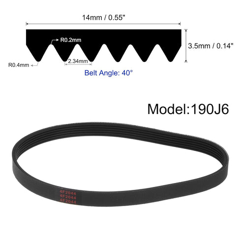 uxcell 190J6 Rubber Poly V Belt, 6 Ribs PJ V-Ribbed Belt 19" Length x 0.55" Width x 0.14" Thick, Industrial Transmission Drive Belt