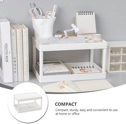 Hemoton Desktop Storage Rack Organizer, Double-Layer Cosmetic Stationery Holder for Kitchen Bathroom Office, White