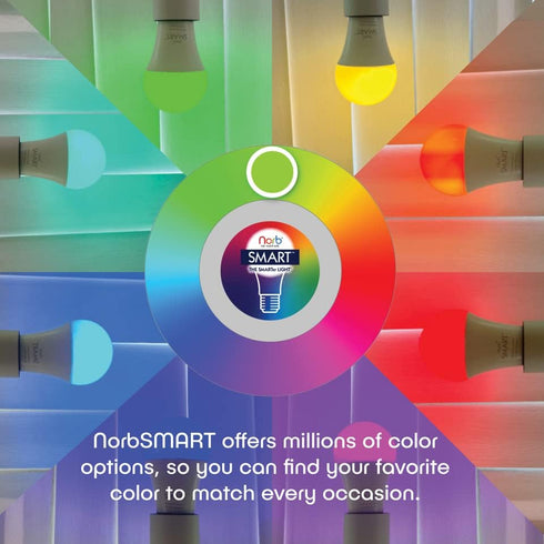 NorbSMART Smart Light Bulb LED, 1-Pack, Color Changing, 9W, A19, E26, Dimmable, Works with Alexa & Google Home