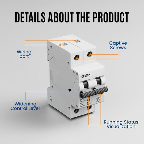 Miniature Circuit Breaker 120/240VAC 16A Double Pole, DIN Rail Mount, Thermal Magnetic AC Disconnect Switch