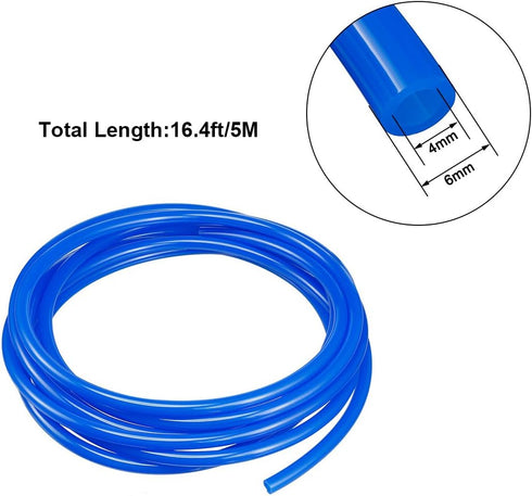 uxcell Pneumatic Air Tubing, 6mm OD x 4mm ID, 5 Meters PU Polyurethane Air Compressor Tube, Blue