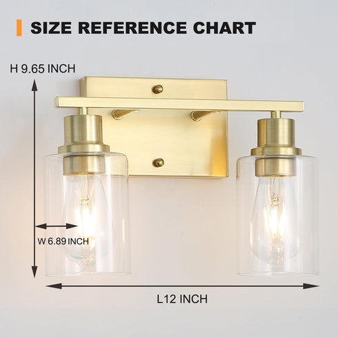 Set 2, 1-Light E26 Brass Bedside Wall Sconces of Gold Bathroom Vanity Lights Fixtures with Clear Glass Shade, Farmhouse