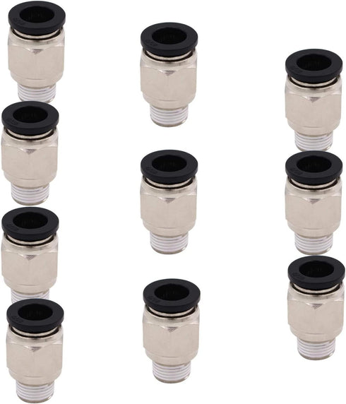 Push to Connect Tube Fitting, Male Straight - 5/16" Tube OD x 1/8" NPT Thread, Pack of 10