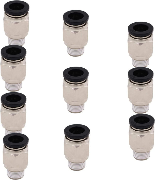 Push to Connect Tube Fitting, Male Straight - 5/16" Tube OD x 1/8" NPT Thread, Pack of 10