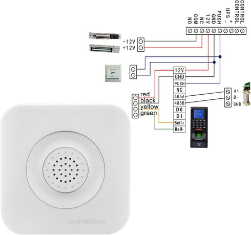 12V Wired Doorbell, 90dB Door Bell Chime, Home Access Control System with No Install Battery for Safety