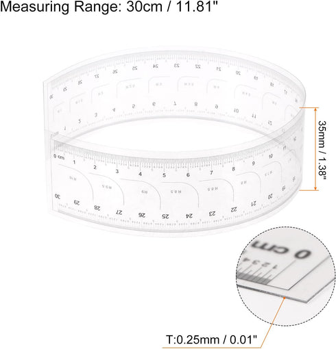 Film Flexible Ruler 30cm 0.1mm Scale with R Angle PET Plastic Covered Thickened Folding Straight Ruler Calibration Soft Ruler Measuring Tool for Factory, Transparent by HARFINGTON