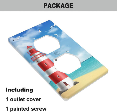 Red Lighthouse Outlet Covers, Beach Blue Ocean Nautical 1-Gang Plug Cover, Light Switch Covers Standard Size