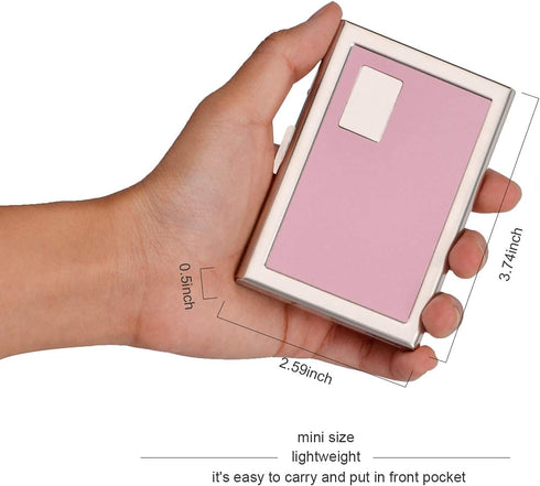 EASTNIGHTS Metal Wallet RFID Credit Card Holder - Stainless Steel and PU Leather Case (Pink)