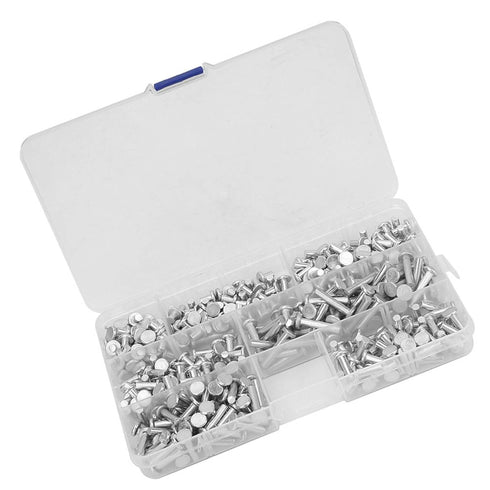 350pcs Flat Head Solid Rivets M4 Kit, Aluminum Rivets Set Length 4/6/8/10/12/16/20 mm for Household Automobile