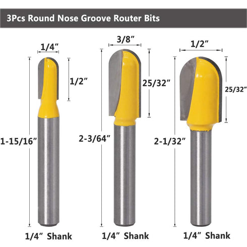 Yakamoz 6Pcs Carbide 90 Degree V-Groove and Round Nose Groove Router Bit Set, 1/4" Shank Woodworking Tool