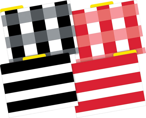Barker Creek Designer File Folders - Set of 36, Buffalo Plaid & Wide Stripes, Multi-Design Set with Plaids, Stripes on
