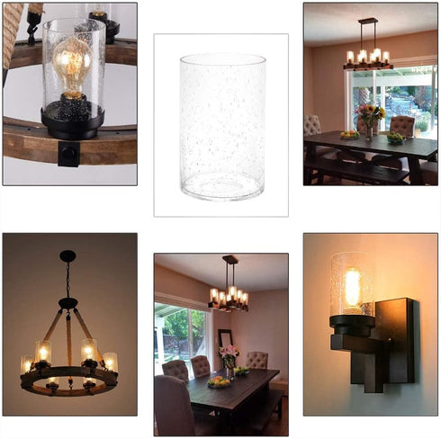 2 Pack 1-5/8-Inch G0004 Clear Seeded Glass Shade, Cylinder Light Fixture Replacement Globe or Cover with Fitter