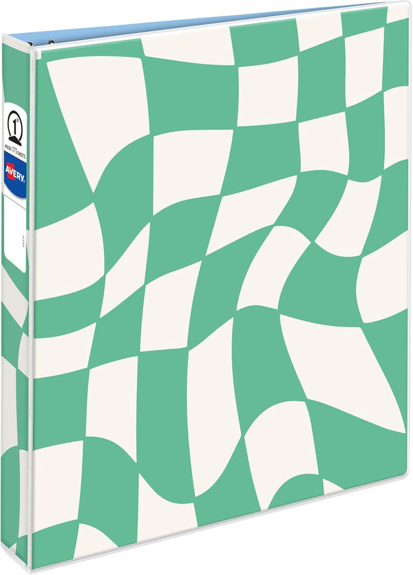 Avery 3 Ring Binder, 1 Inch Round Rings, Retro Collection, Groovy Checks (26803)