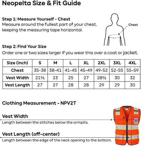 Reflective Safety Vest, Orange Mesh, High Visibility with Pockets and Zipper, Padded Neck, ANSI Class 2, Orange with