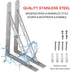 12", 4mm 2pcs, 400lbs YUMORE Shelf Bracket Stainless Steel Heavy Duty L Shaped Brackets Wall Mounted Floating Table