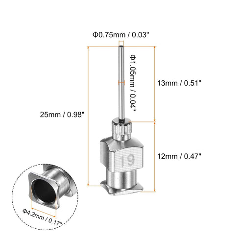 20pcs 19Gauge Stainless Steel Dispensing Needles, 1/2" All Metal Glue Needle Tube Blunt Tips Luer Lock for Thick Liquids, Ink, Glue, Lab Use