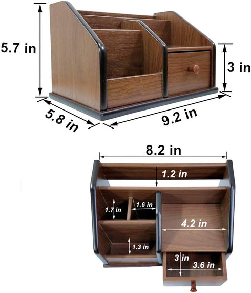 N Desk Organizer Wood with Small Drawer for Office and Home, Remote Control Holder, Pencil Holder