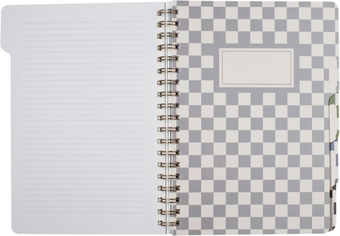 Fringe Studio Large Tab Notebook, Neutral Checks, Flexible Paperback Cover, 5 Subject, 180 Lined Pages, 7.25" x 10"